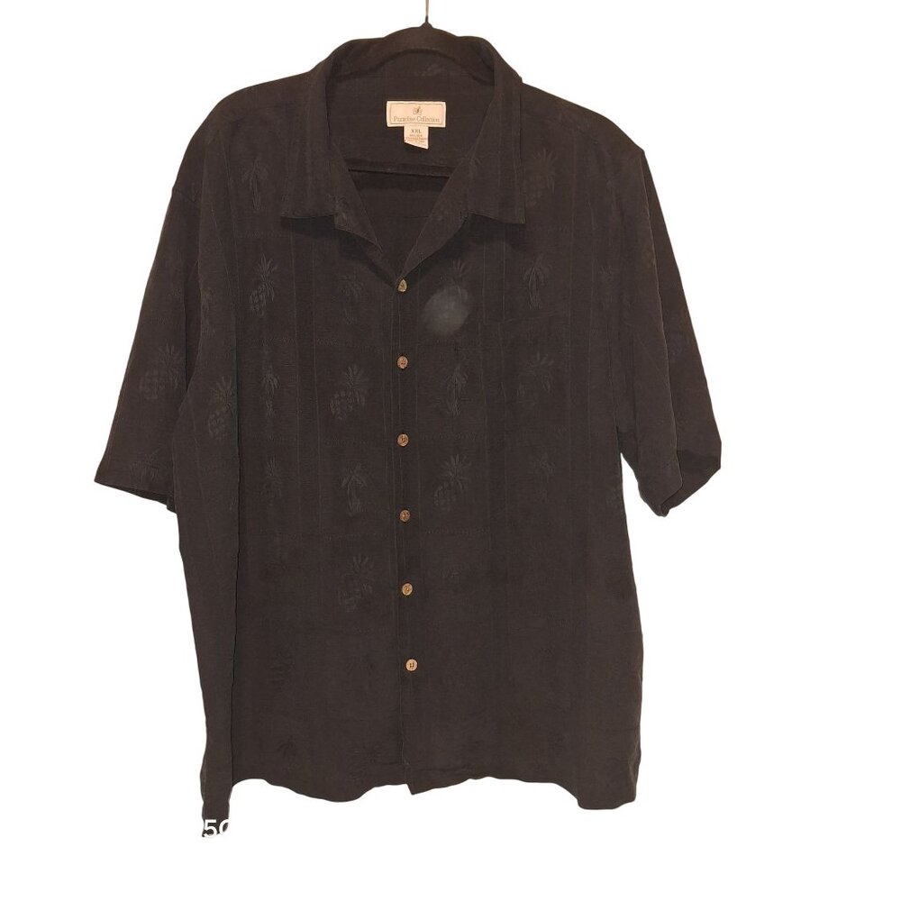 Paradise Collection Black Short Sleeve Button-Up Mens Shirt XXL Silk Blend Coast